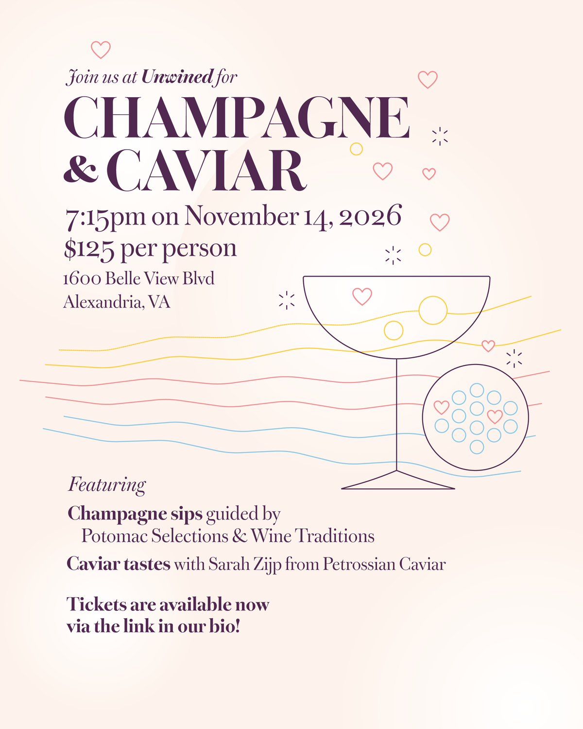 11/14/26: Unwined After Hours: Wine Club Early Access, 6:15pm: Champagne & Caviar